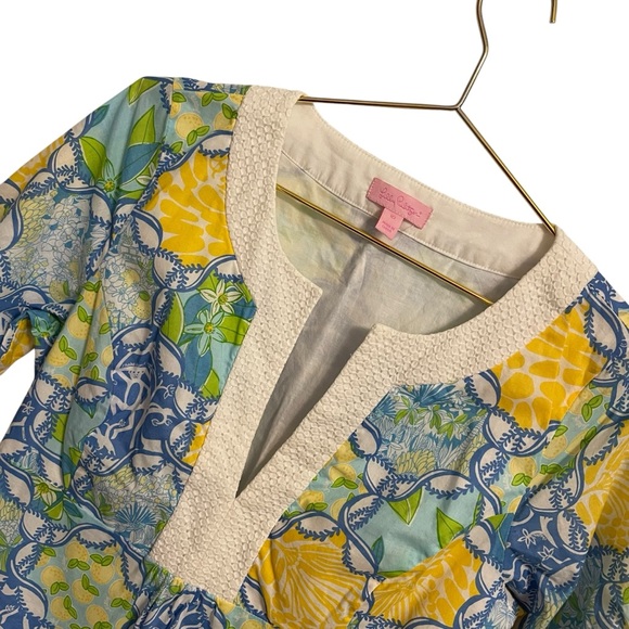 Lilly Pulitzer Andover Cotton Pocket Dress Blue Yellow Monkey Lemon Size 10 - Picture 3 of 7